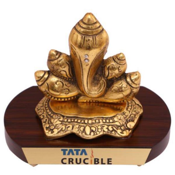 Ganesh Ji in Brass Finish on Wooden Base (Tata Crucible)