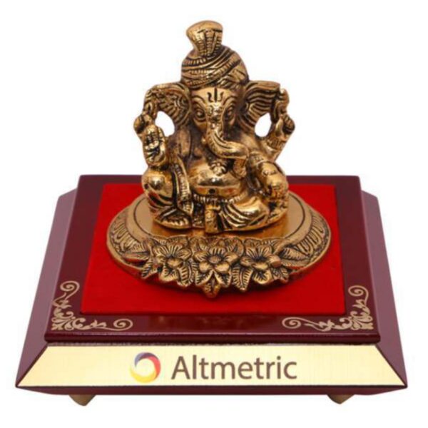 Ganesh Ji Pagri Brass Finish on Wooden Base (Altmetric)