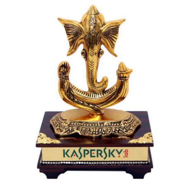 Ganesh Ji Brass Finish on Wooden Base (Kaspersky)