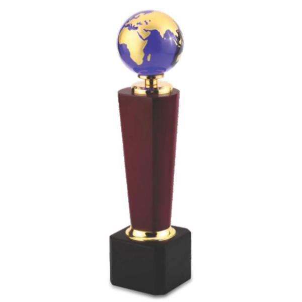 Metal Globe with Stand Trophy on Black Wood Base (TRO-2224)