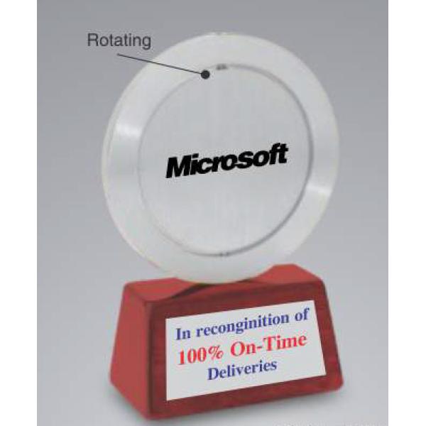 Rotating Crystal Glass Memento on Wooden Base (TRO-2255)
