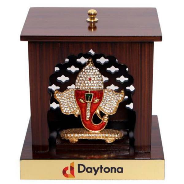 Ganesh Ji Gold Plated Murti in Wooden Mandir (Daytona)