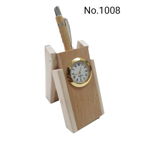 Wooden Pen Stand with Watch (1008)