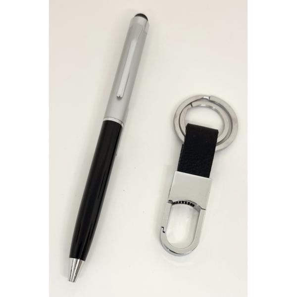 Gift Set of Pen and Key Chain, Black/Satin Silver (GL-431)