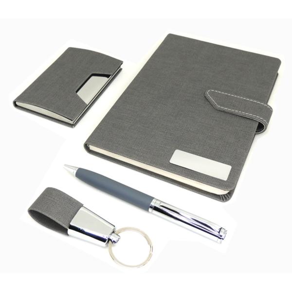 Gift Set of Notebook, Pen, Key Chain and Card Holder, Grey (GL-773)