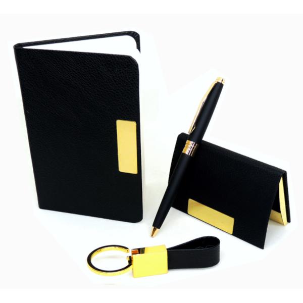 Gift Set of Notebook, Pen, Key Chain and Card Holder, Black/Gold (GL-781)