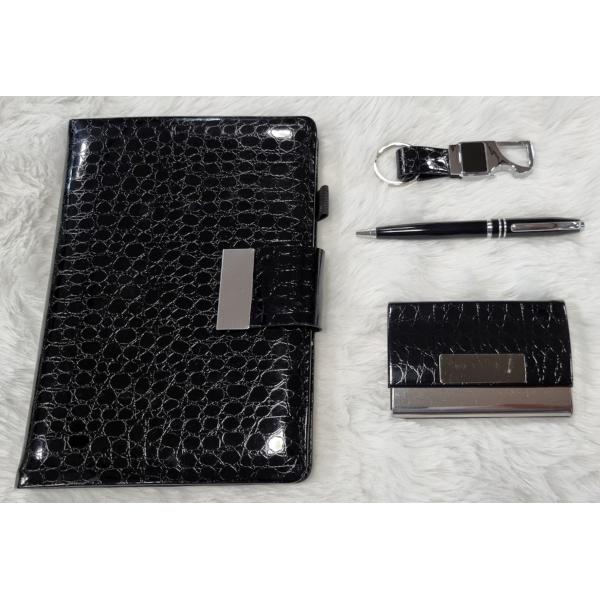 Gift Set of Notebook, Pen, Key Chain and Card Holder, Black Croco (GL-791)