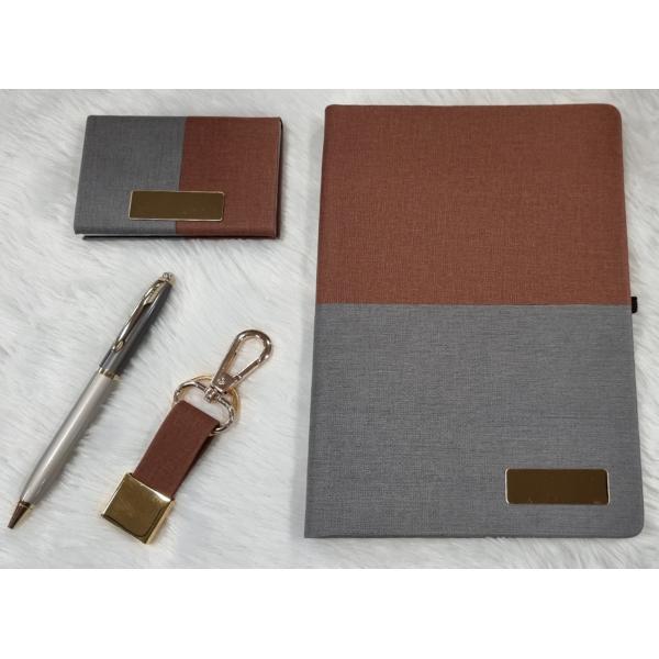 Gift Set of Notebook, Pen, Key Chain and Card Holder, Brown/Grey (GL-800)