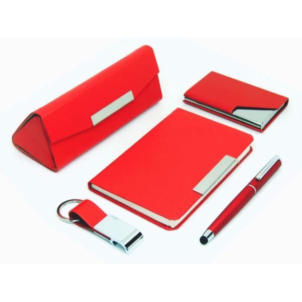 Gift Set of Notebook, Pen, Key Chain and Card Holder, Red (GL-754)