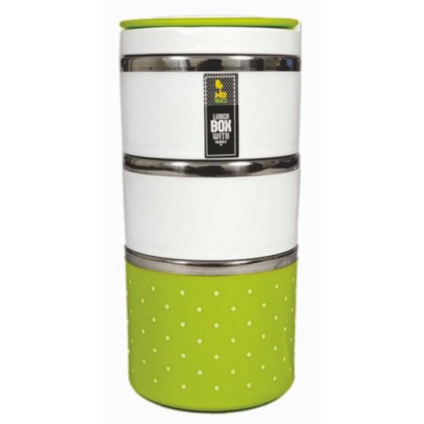 Stainless Steel 3-Layer Lunch Box with outer Plastic Body, 1230ml (LB-8505)