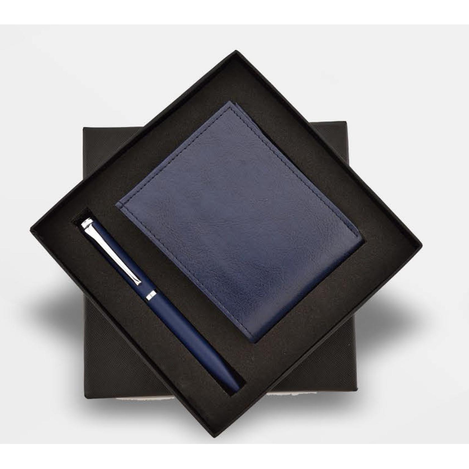 Blue Metal Pen with Wallet
